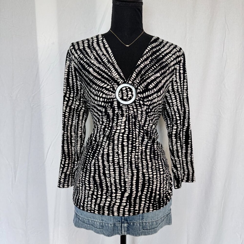 Vintage Y2K Blouse \ Vintage Black and White Abstract Print Tunic Top